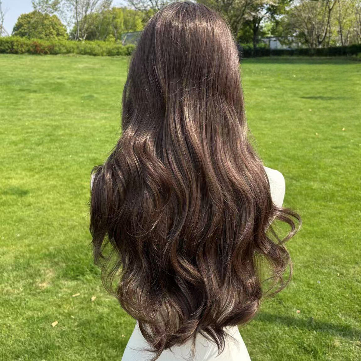 SMILCO/28Inch Deep Brown 13*6 Free Part Lace Front Long Curly Low Density Futura Fiber Pre Cut With Bangs Synthetic Wig/SM9003