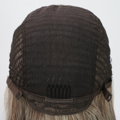 SMILCO/10Inch Highlight&Ombre Brown With Blonde Ash Dark Blue T-Part Lace Front Short Straight Synthetic Wig/SM9137