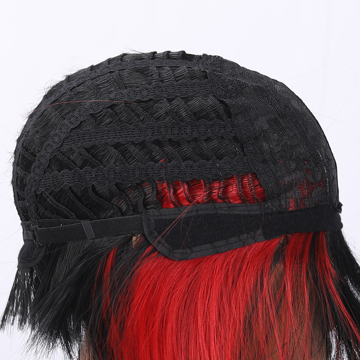 SMILCO/10Inch Highlight Black With Red With Bangs Short Straight Synthetic Wig/SM422