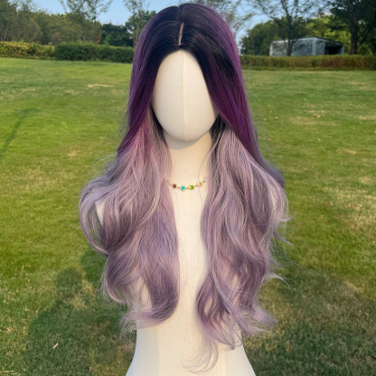 SMILCO/26Inch Ombre Deep-Light Purple Long Curly Synthetic Wig/SM027