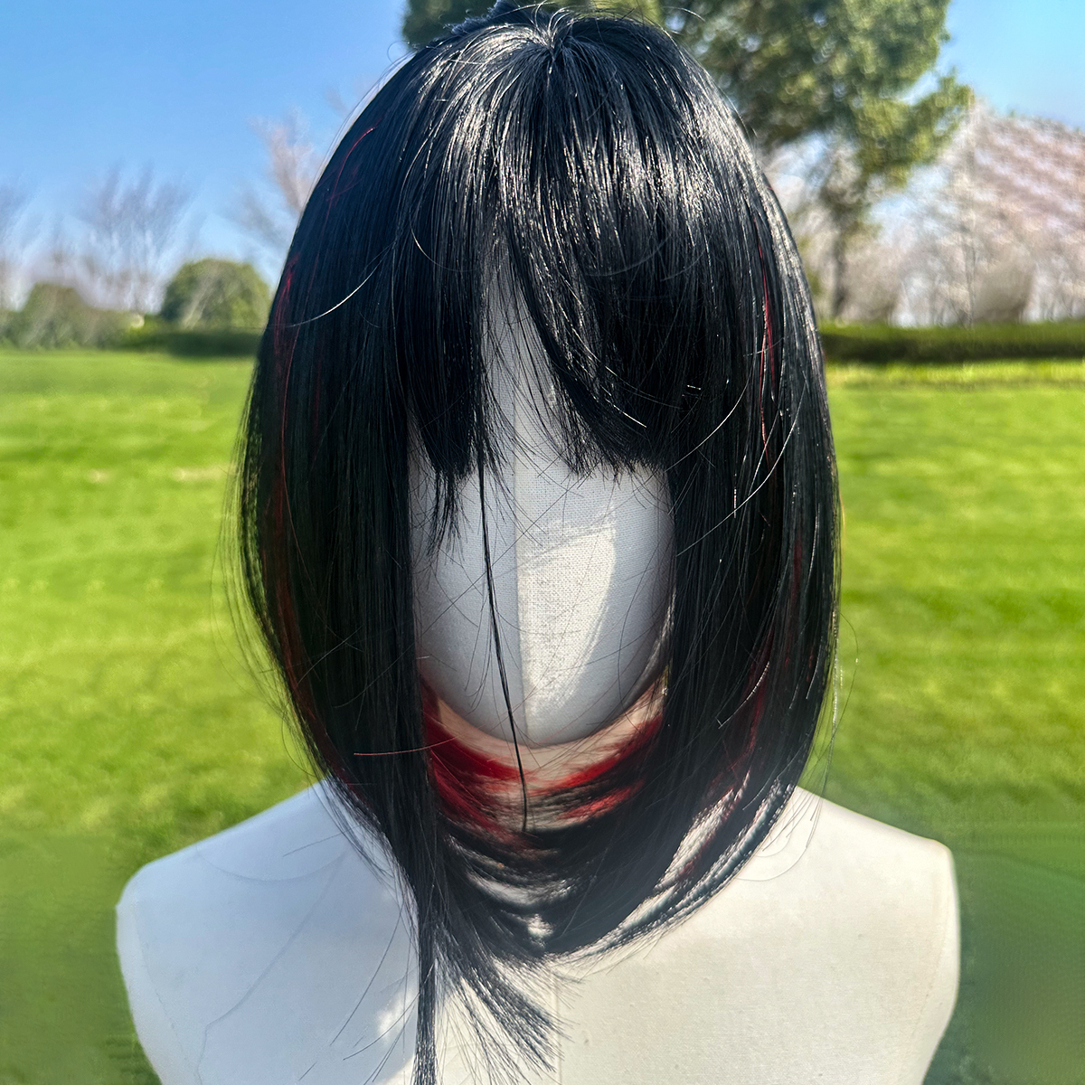 SMILCO/10Inch Highlight Black With Red With Bangs Short Straight Synthetic Wig/SM422