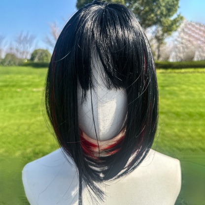 SMILCO/10Inch Highlight Black With Red With Bangs Short Straight Synthetic Wig/SM422