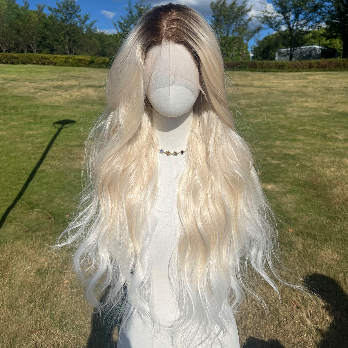 SMILCO/32Inch Ombre Brown Ash Platinum 13*4 Lace Front Long Wave Synthetic Wig/SM9720