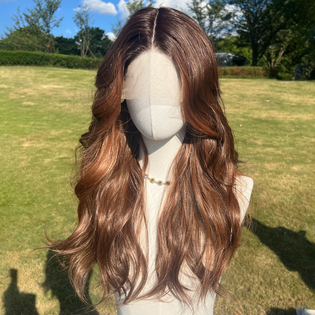 SMILCO/26Inch Ombre Deep-Light Brown T-Part Lace Front Synthetic Wig/SM9061