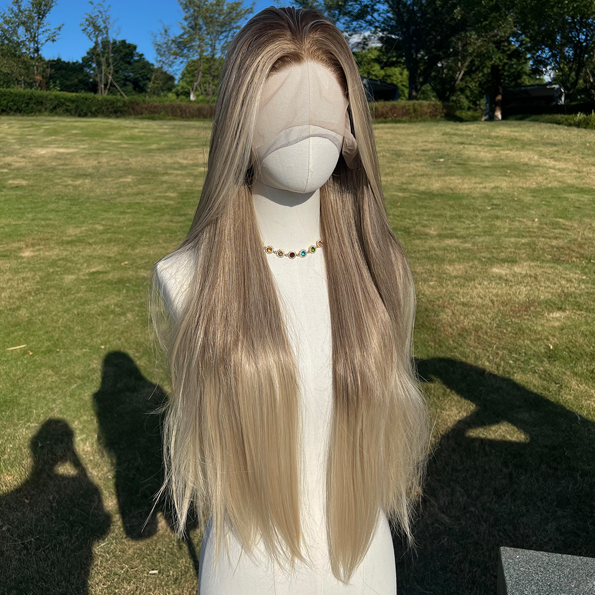 SMILCO/32Inch Ombre Brown Ash Blonde Long Straight Lace Front Synthetic Wig/SM9227/SM9227B