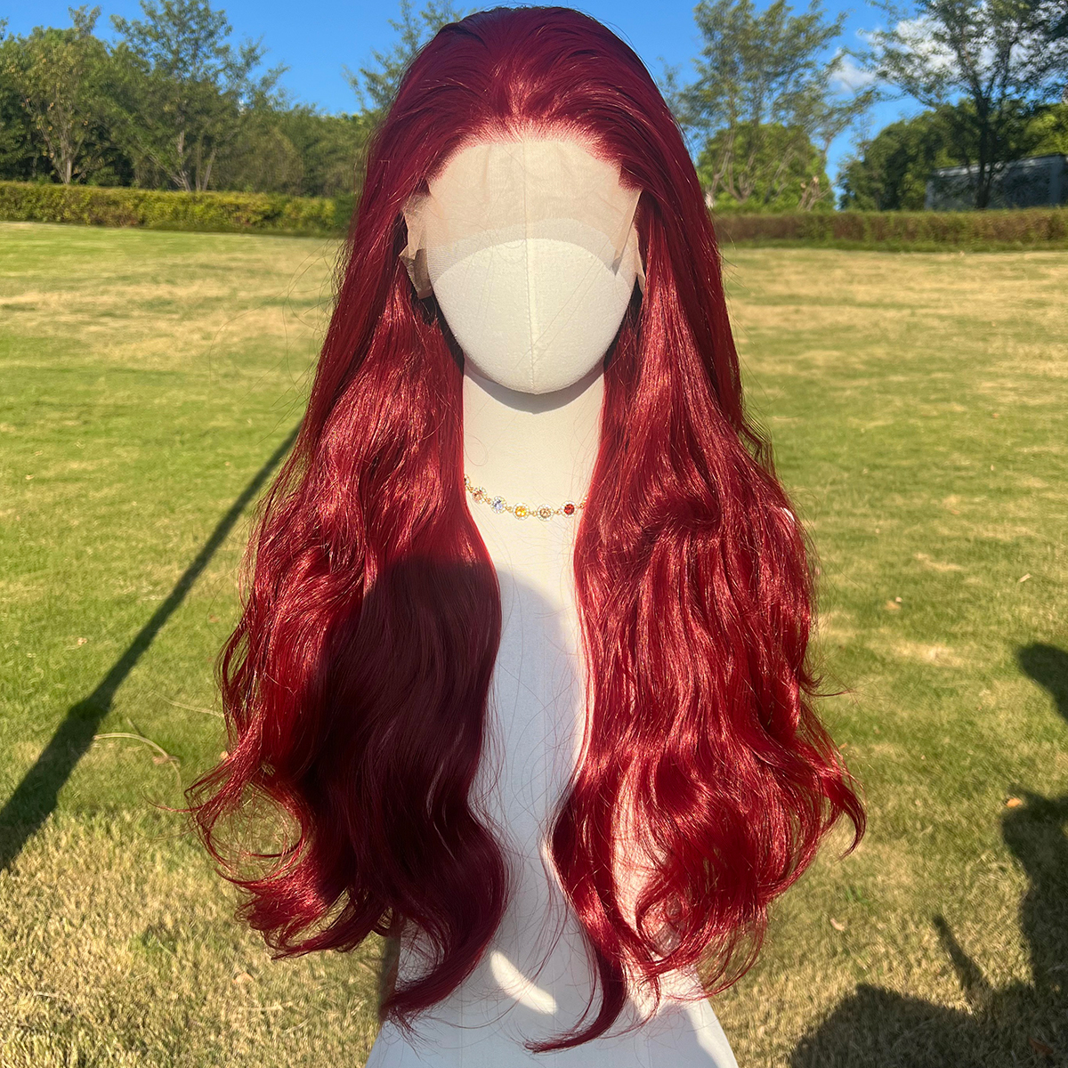 SMILCO/28Inch Claret 13*4 Lace Front Long Curly Synthetic Wig/SM9827