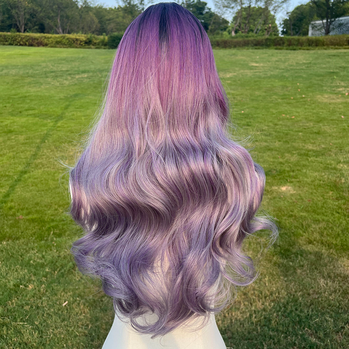 SMILCO/26Inch Ombre Deep-Light Purple Long Curly Synthetic Wig/SM027