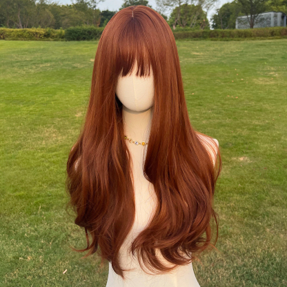 SMILCO/26Inch Ginger Long Wave With Bangs Synthetic Wig/SM8011
