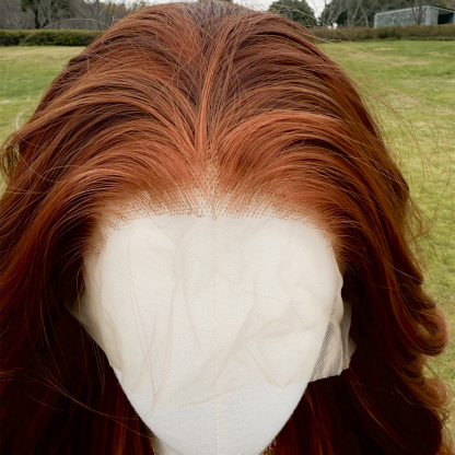 SMILCO/30Inch Highlight Ginger With Orange 13*4 Free Part Lace Front Long Wave Synthetic Wig/SM9030B