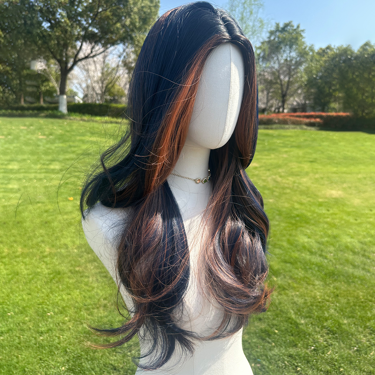 SMILCO/26Inch Highlight Dark Blue With Orange Long Curly Synthetic Wig/SM423