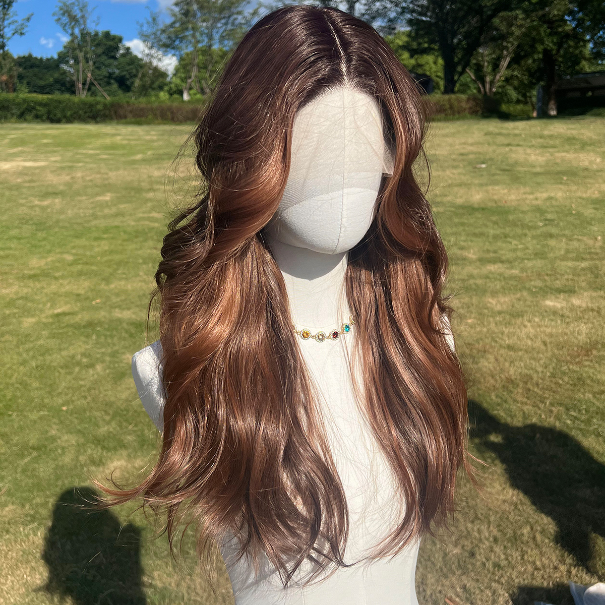 SMILCO/26Inch Ombre Deep-Light Brown T-Part Lace Front Synthetic Wig/SM9061