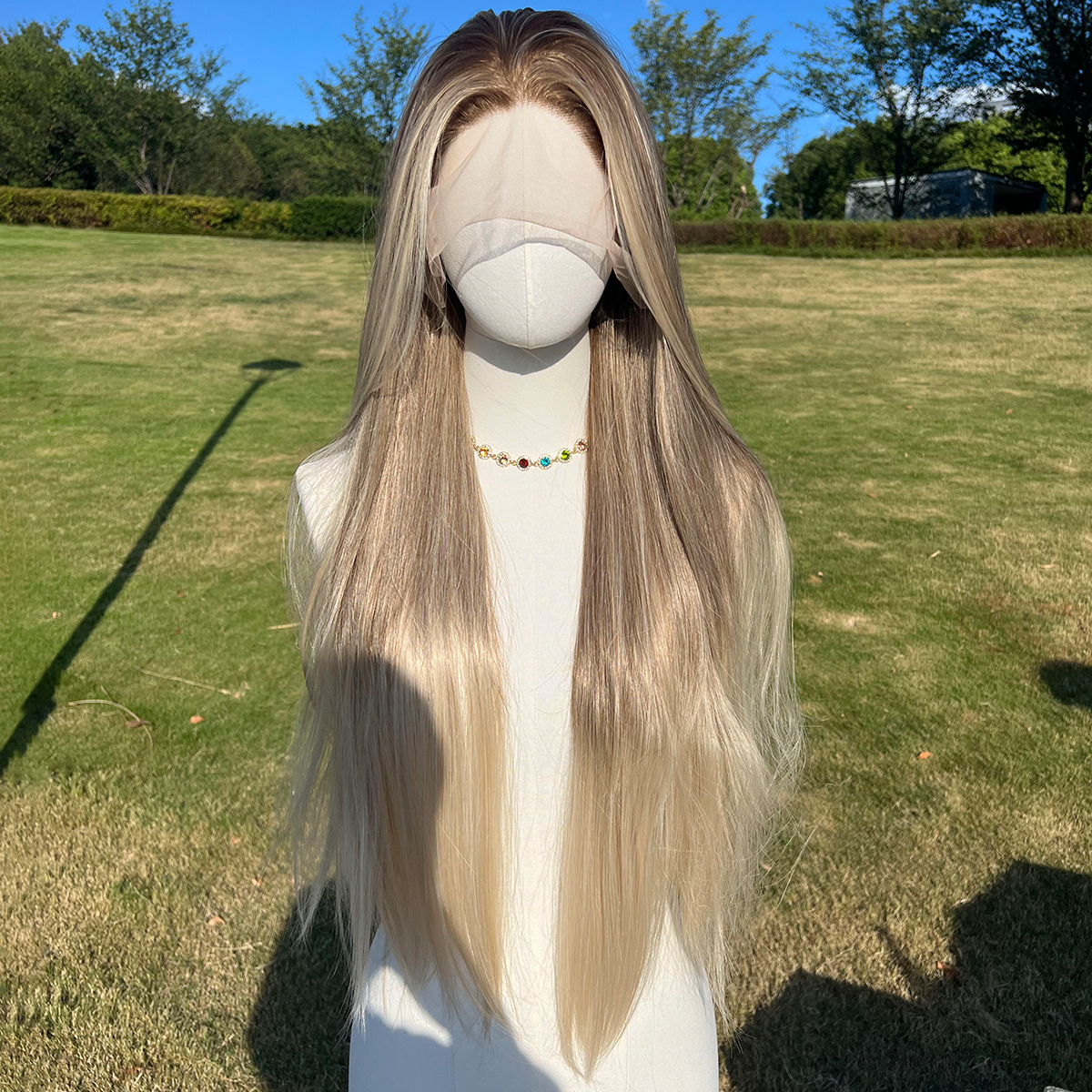 SMILCO/32Inch Ombre Brown Ash Blonde Long Straight Lace Front Synthetic Wig/SM9227/SM9227B