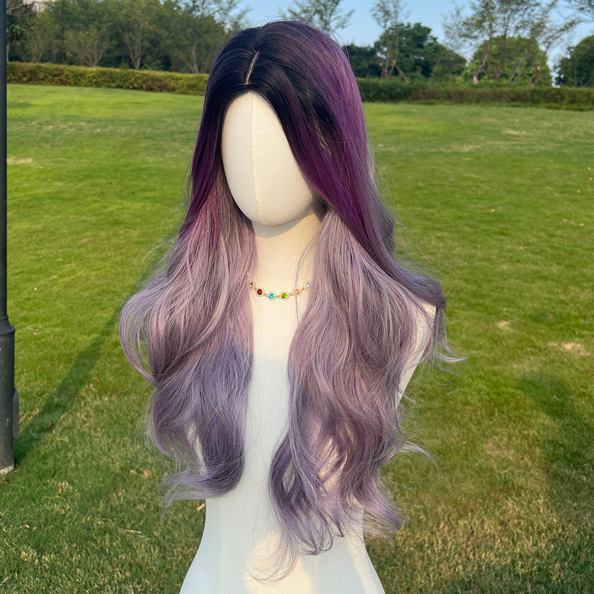 SMILCO/26Inch Ombre Deep-Light Purple Long Curly Synthetic Wig/SM027