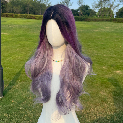 SMILCO/26Inch Ombre Deep-Light Purple Long Curly Synthetic Wig/SM027