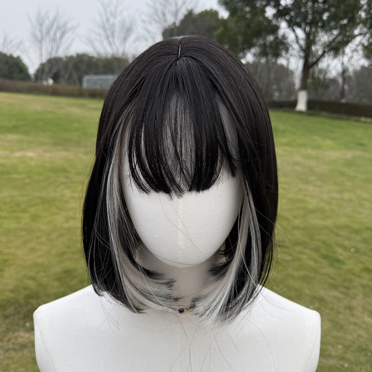 SMILCO/10Inch Highlight Black With Red With Bangs Short Straight Synthetic Wig/SM422