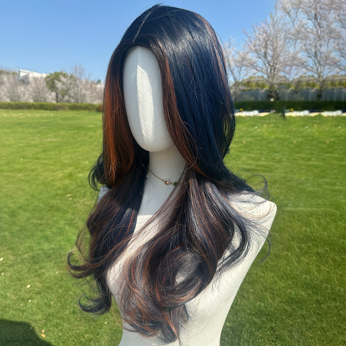 SMILCO/26Inch Highlight Dark Blue With Orange Long Curly Synthetic Wig/SM423