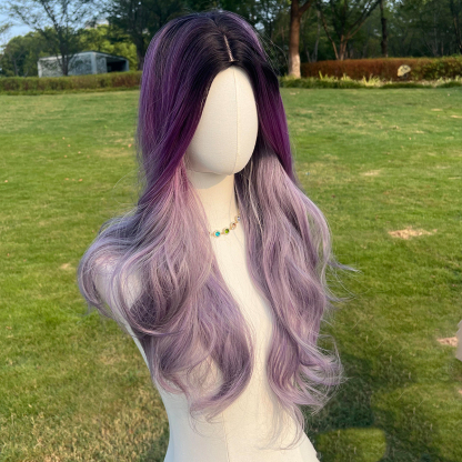 SMILCO/26Inch Ombre Deep-Light Purple Long Curly Synthetic Wig/SM027