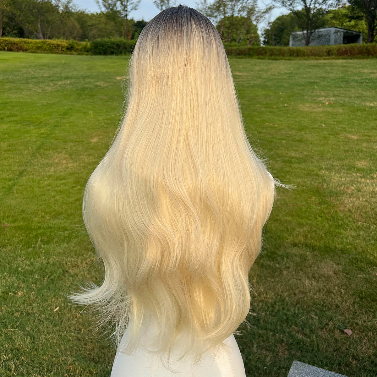 SMILCO/30Inch Ombre Brown Ash Blonde Long Wave With Bangs Synthetic Wig/SM018