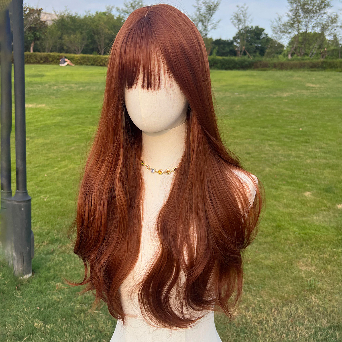 SMILCO/26Inch Ginger Long Wave With Bangs Synthetic Wig/SM8011