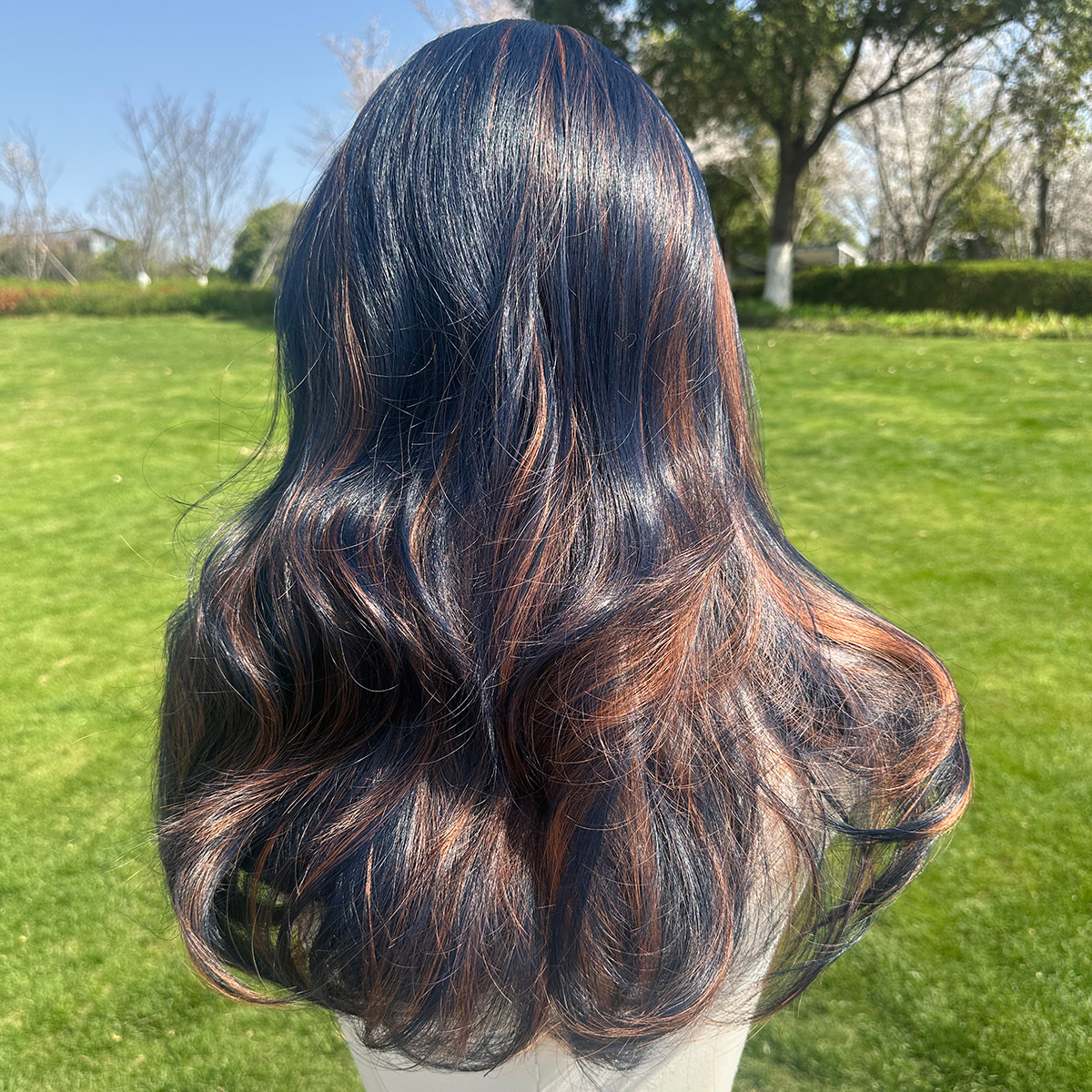 SMILCO/26Inch Highlight Dark Blue With Orange Long Curly Synthetic Wig/SM423