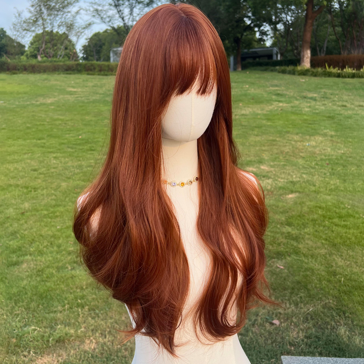 SMILCO/26Inch Ginger Long Wave With Bangs Synthetic Wig/SM8011