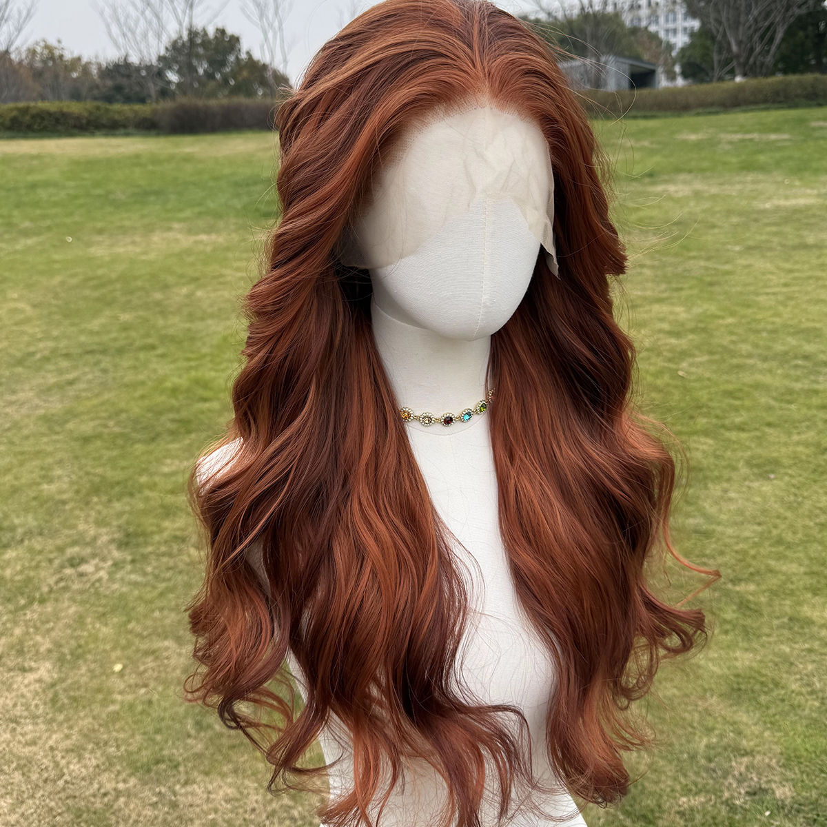 SMILCO/30Inch Highlight Ginger With Orange 13*4 Free Part Lace Front Long Wave Synthetic Wig/SM9030B
