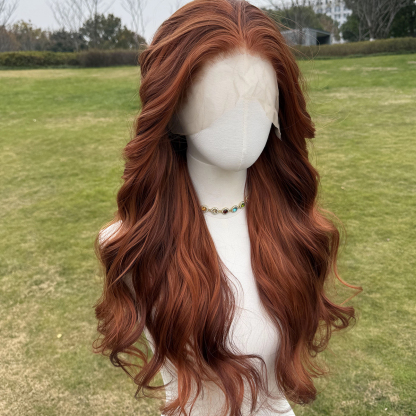 SMILCO/30Inch Highlight Ginger With Orange 13*4 Free Part Lace Front Long Wave Synthetic Wig/SM9030B