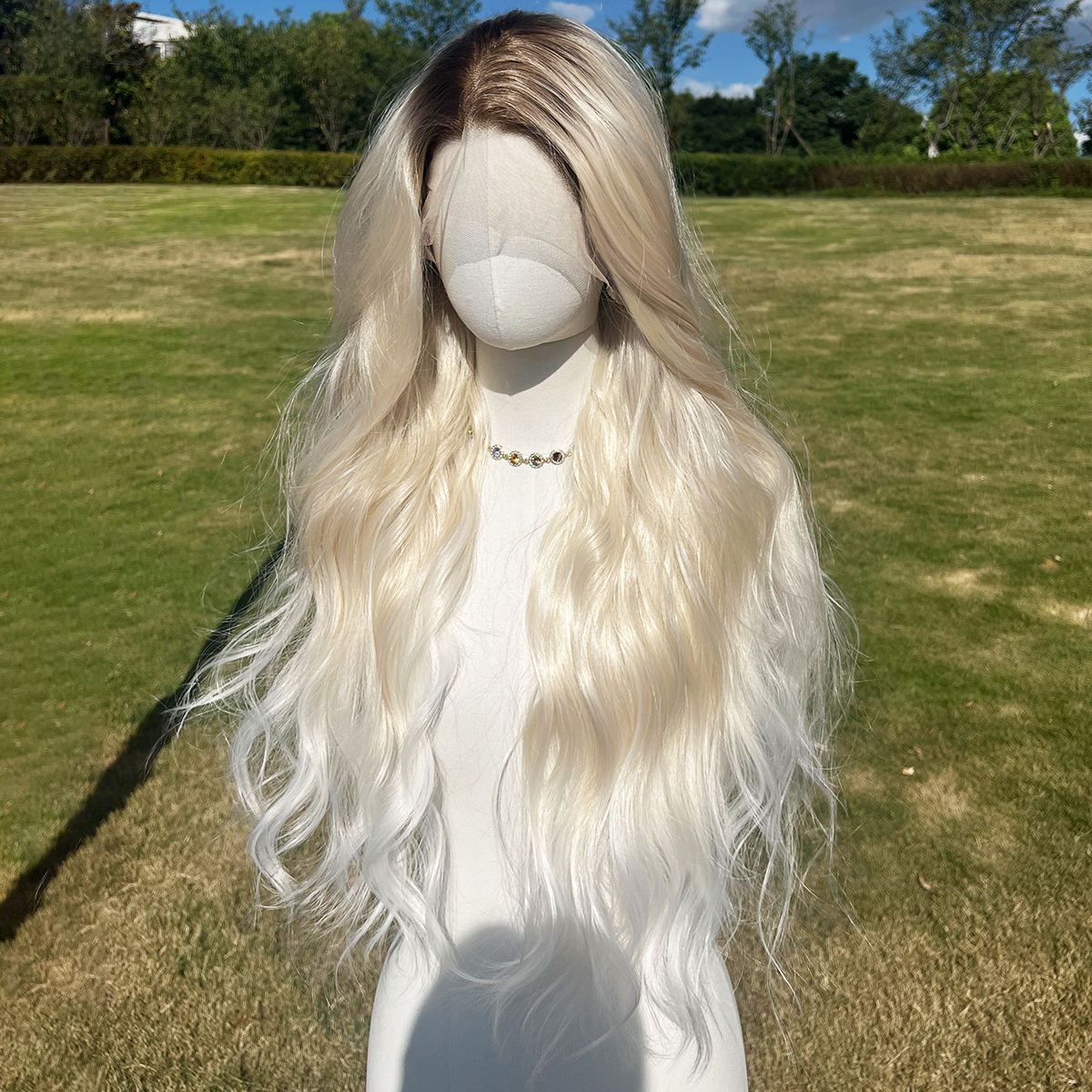 SMILCO/32Inch Ombre Brown Ash Platinum 13*4 Lace Front Long Wave Synthetic Wig/SM9720