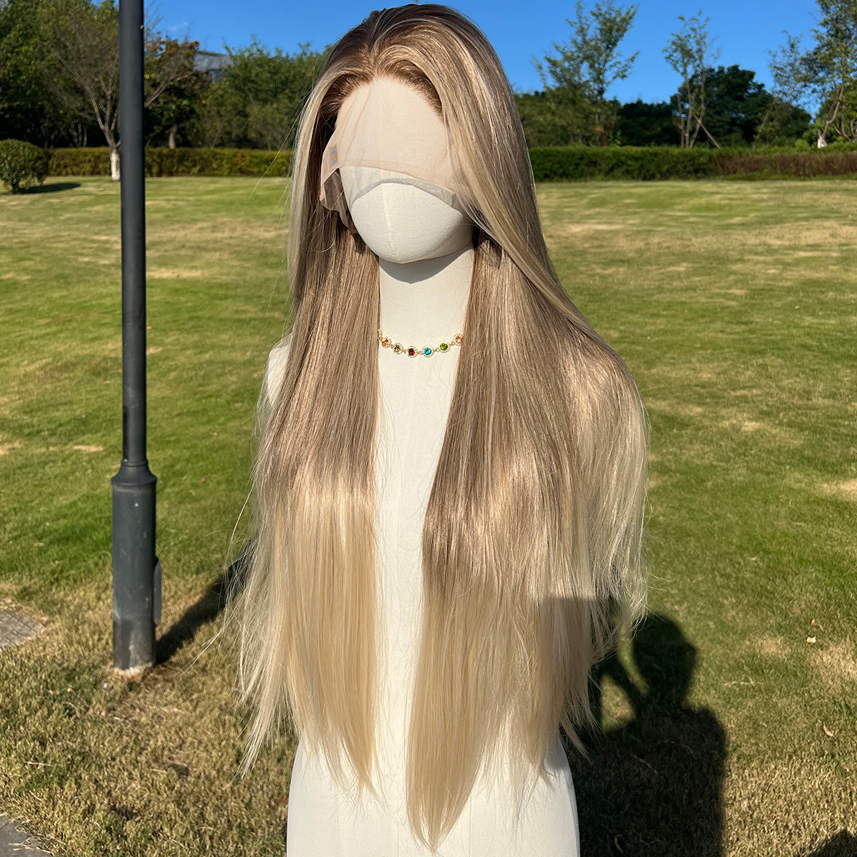 SMILCO/32Inch Ombre Brown Ash Blonde Long Straight Lace Front Synthetic Wig/SM9227/SM9227B