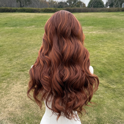 SMILCO/30Inch Highlight Ginger With Orange 13*4 Free Part Lace Front Long Wave Synthetic Wig/SM9030B