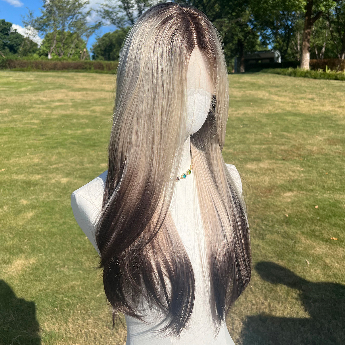 SMILCO/24Inch Ombre Brown Ash Blonde With Black Tail Lace Front Long Straight Wig/SM9217/SM9217B