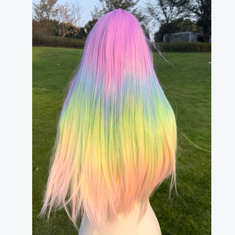 SMILCO/26Inch Rainbow Long Straight T-Part Lace Front Synthetic Wig/SM9019/SM9089