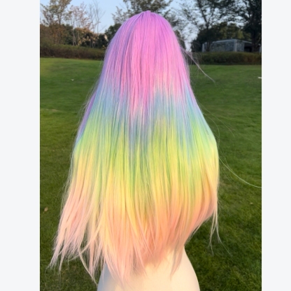 SMILCO/26Inch Rainbow Long Straight T-Part Lace Front Synthetic Wig/SM9019/SM9089