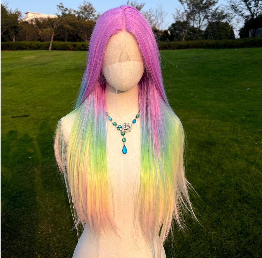 SMILCO/26Inch Rainbow Long Straight T-Part Lace Front Synthetic Wig/SM9019/SM9089