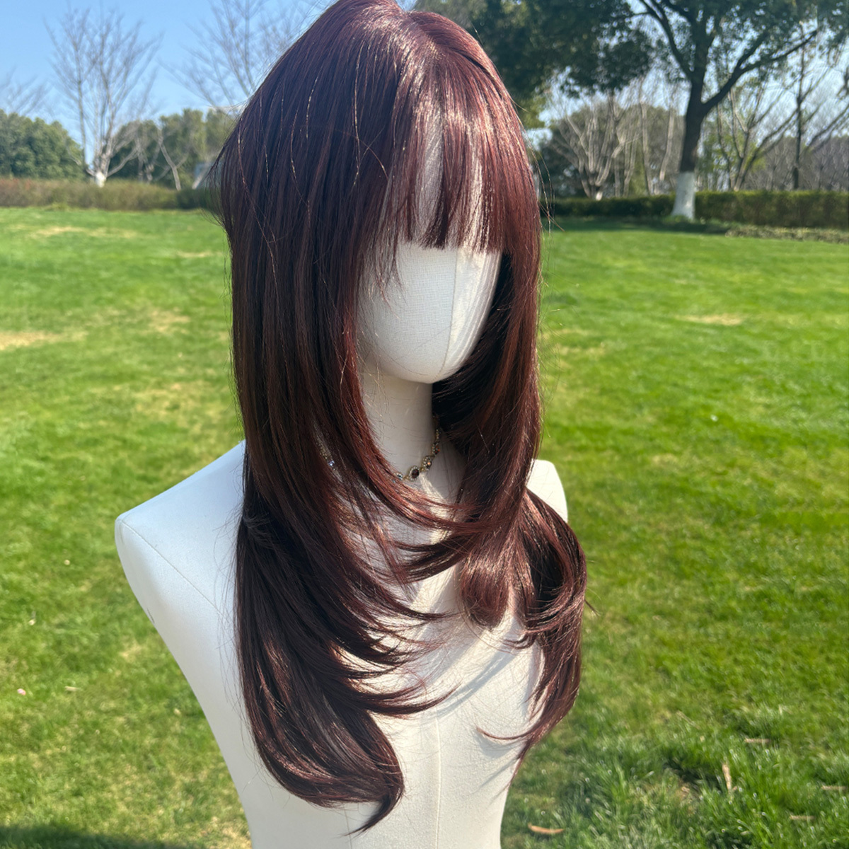 SMILCO/24Inch Luxury Caramel Brown Low Density/Pre-Cut/13*6 Lace Front Free Part Futura Layer Cutted Medium Curly With Bangs/Glueless/Natural Hairline/ Synthetic Lace Front Wig/SM9913