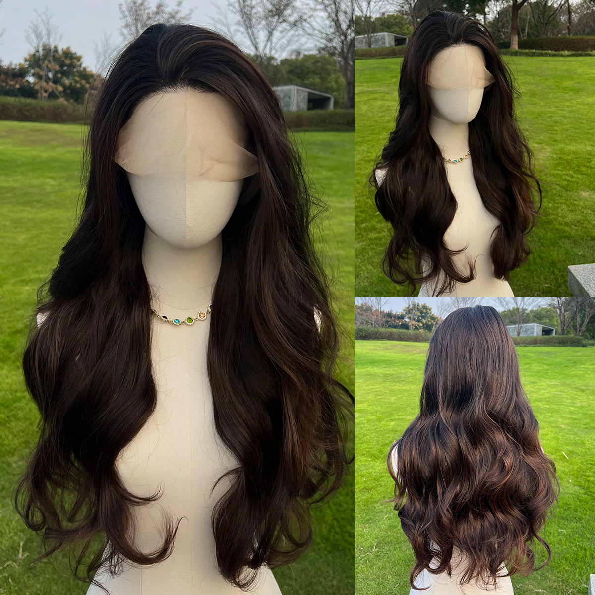 SMILCO/26Inch Dark Brown Luxe 13*6 Lace Front Long Curly Synthetic Wig