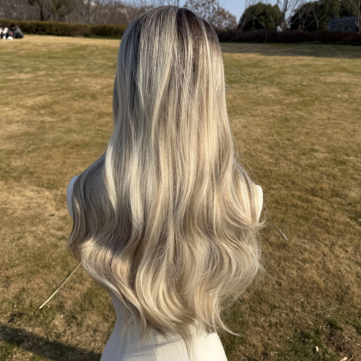 SMILCO/24Inch Ombre Brown Ash Blonde Long Curly Synthetic Wig/SM049