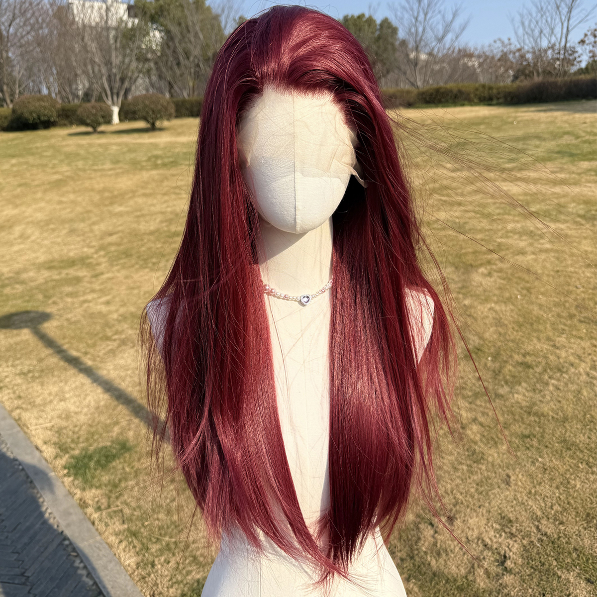 SMILCO/26Inch Red Wine 13*4 Lace Front Long Straight Synthetic Wig/SM9842