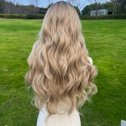 SMILCO/28Inch Ombre Brown Ash Blonde 13*4 Lace Front Long Curly Synthetic Wig/SM9853
