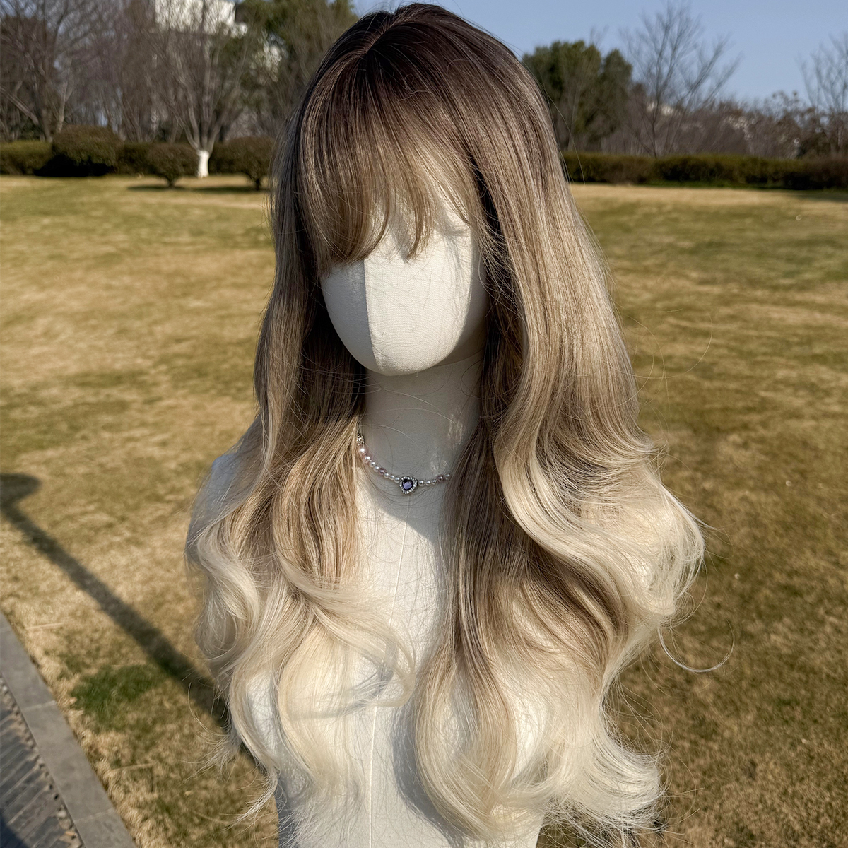 SMILCO/24Inch Ombre Brown Ash Blonde Long Curly Synthetic Wig/SM049
