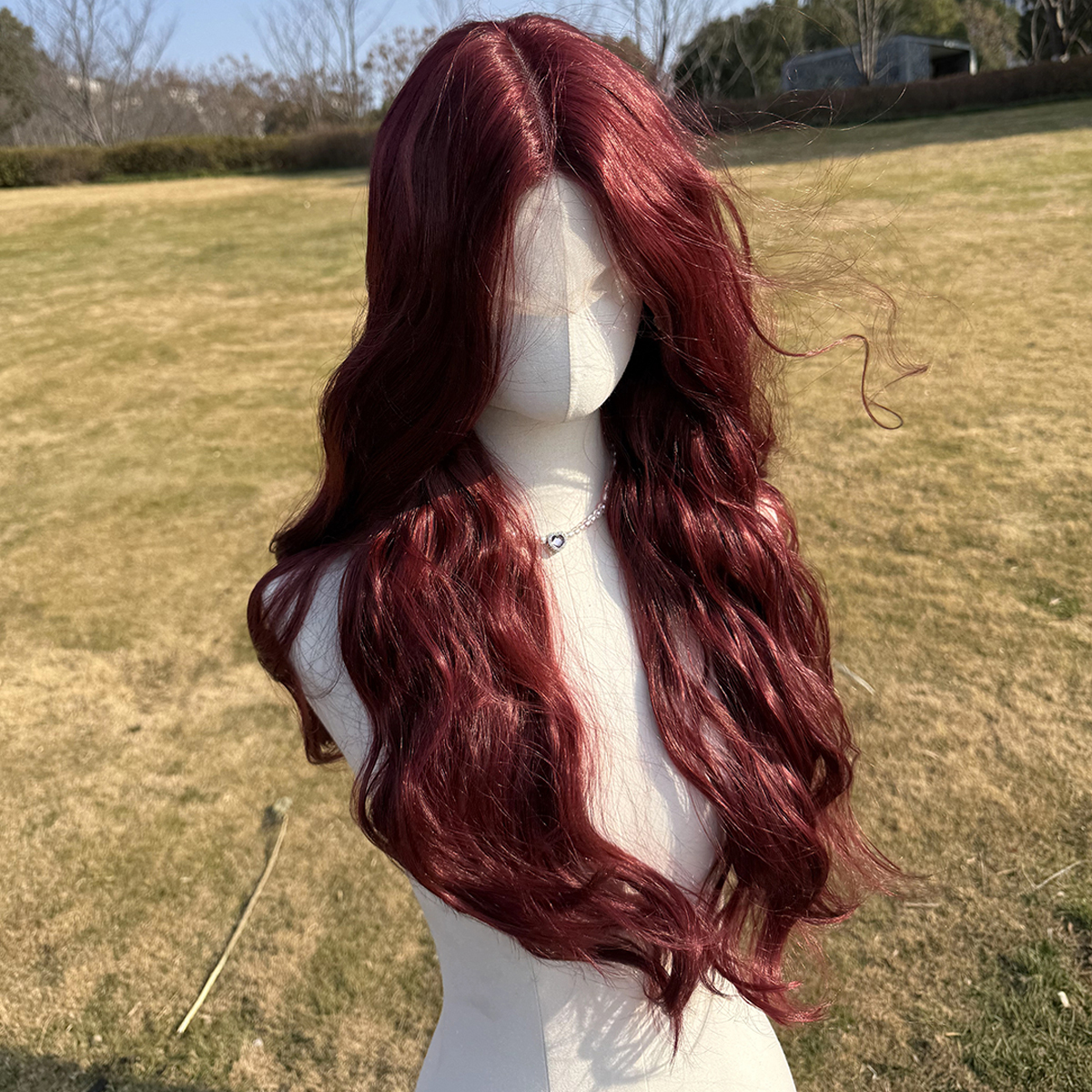 SMILCO/28Inch Cherry T-Part Lace Front Long Curly Synthetic Wig/SM9136