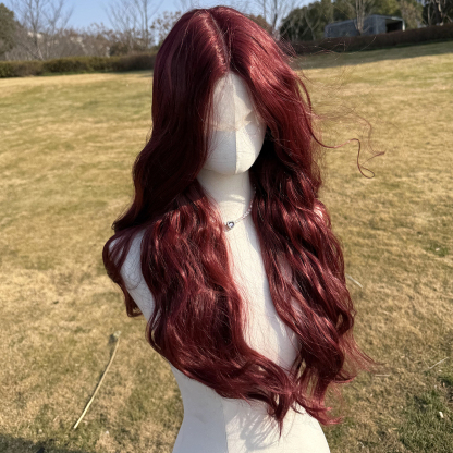 SMILCO/28Inch Cherry T-Part Lace Front Long Curly Synthetic Wig/SM9136