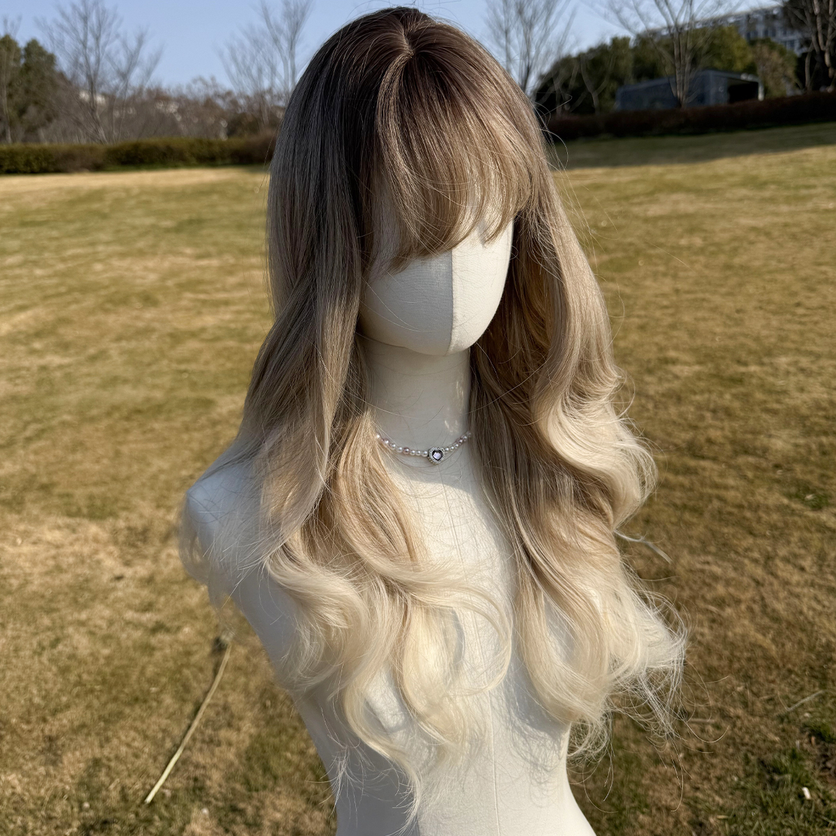SMILCO/24Inch Ombre Brown Ash Blonde Long Curly Synthetic Wig/SM049