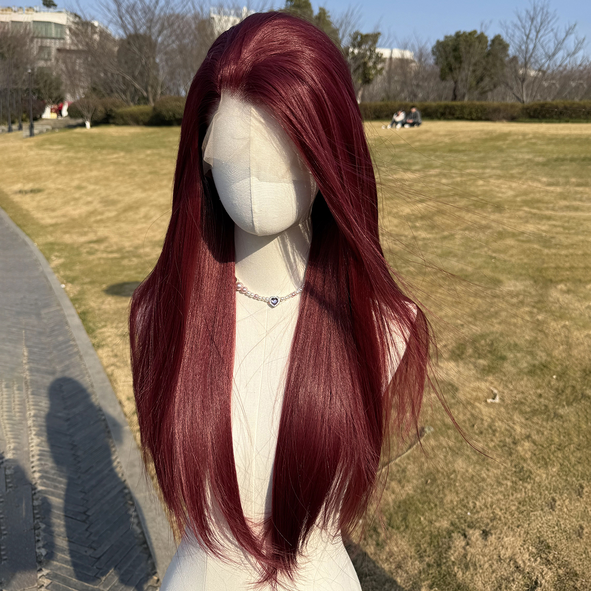 SMILCO/26Inch Red Wine 13*4 Lace Front Long Straight Synthetic Wig/SM9842