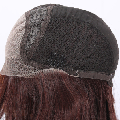 SMILCO/24Inch Luxury Caramel Brown Low Density/Pre-Cut/13*6 Lace Front Free Part Futura Layer Cutted Medium Curly With Bangs/Glueless/Natural Hairline/ Synthetic Lace Front Wig/SM9913