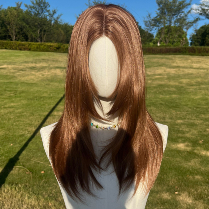 SMILCO/22Inch Copper Hybird Lace Front 1.5*6 Wolf Cut Medium Straight Synthetic Wig/SM019