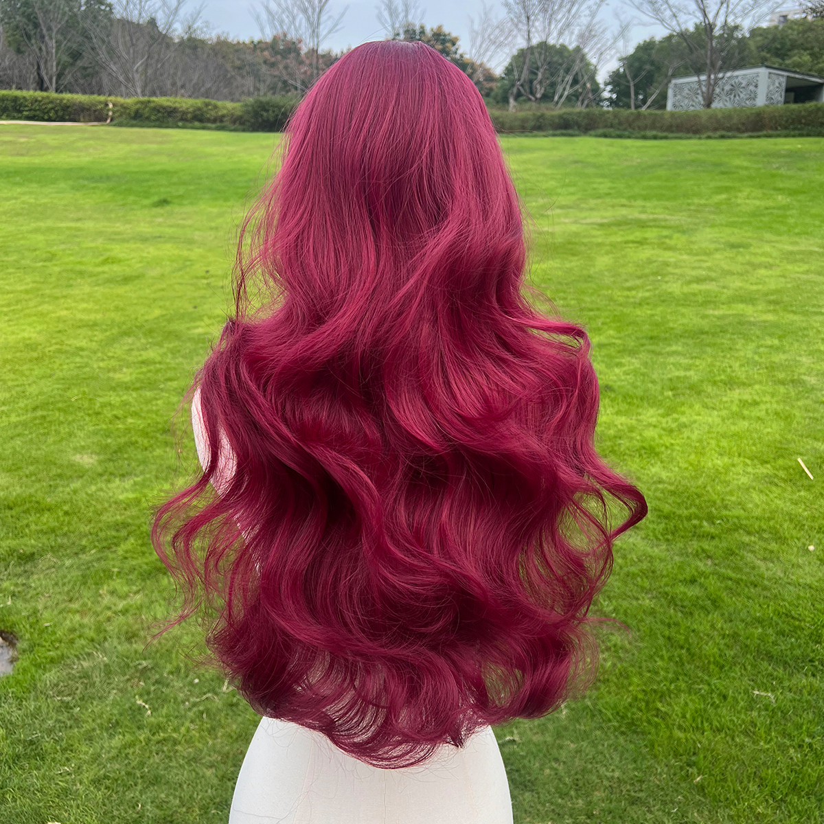 SMILCO/26Inch Burgundy Long Curly With Bangs Synthetic Wig/SM023