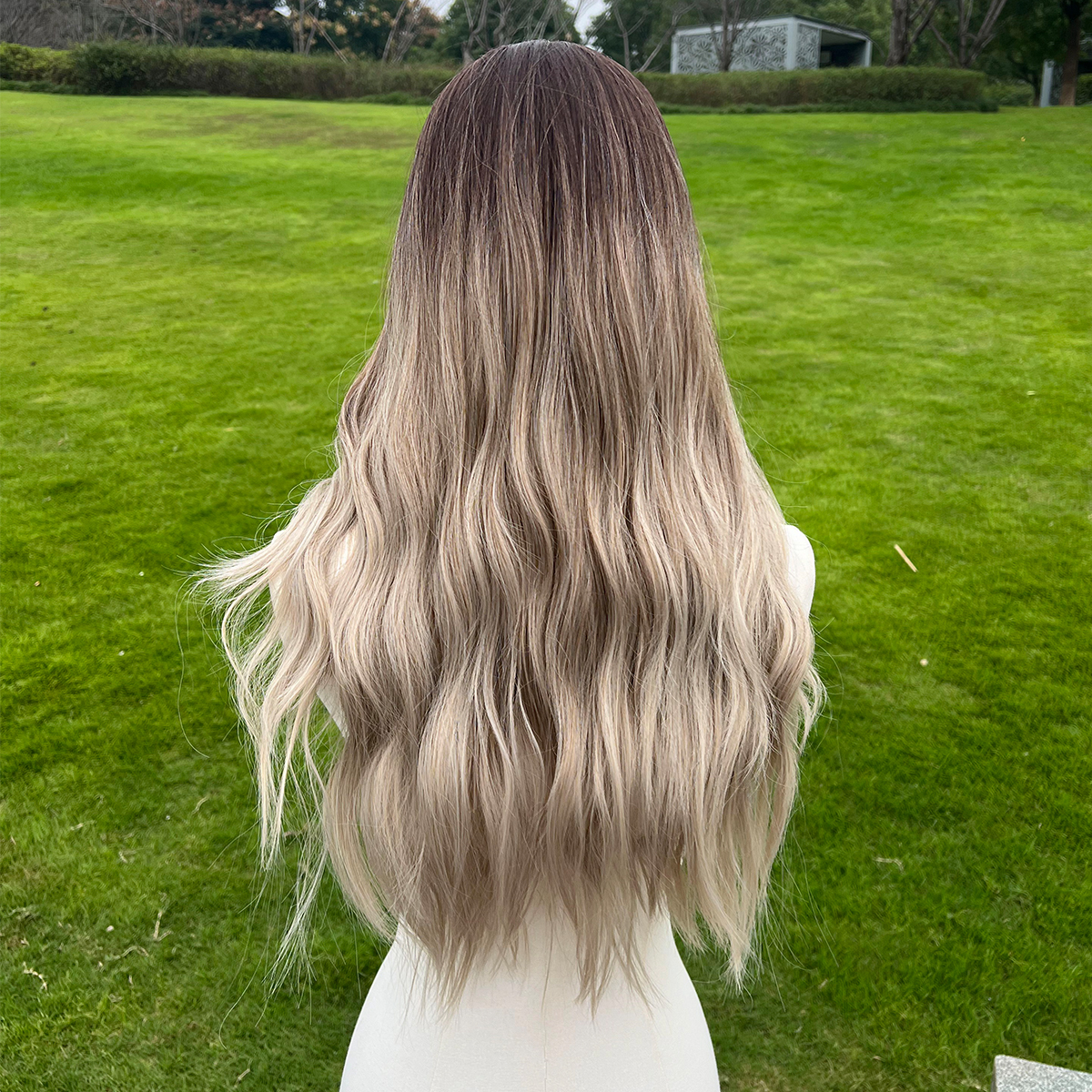 SMILCO/26Inch Ombre Brown Ash Blonde Hybird 1.5*6 Lace Front Long Wave Synthetic Wig/SM179-5