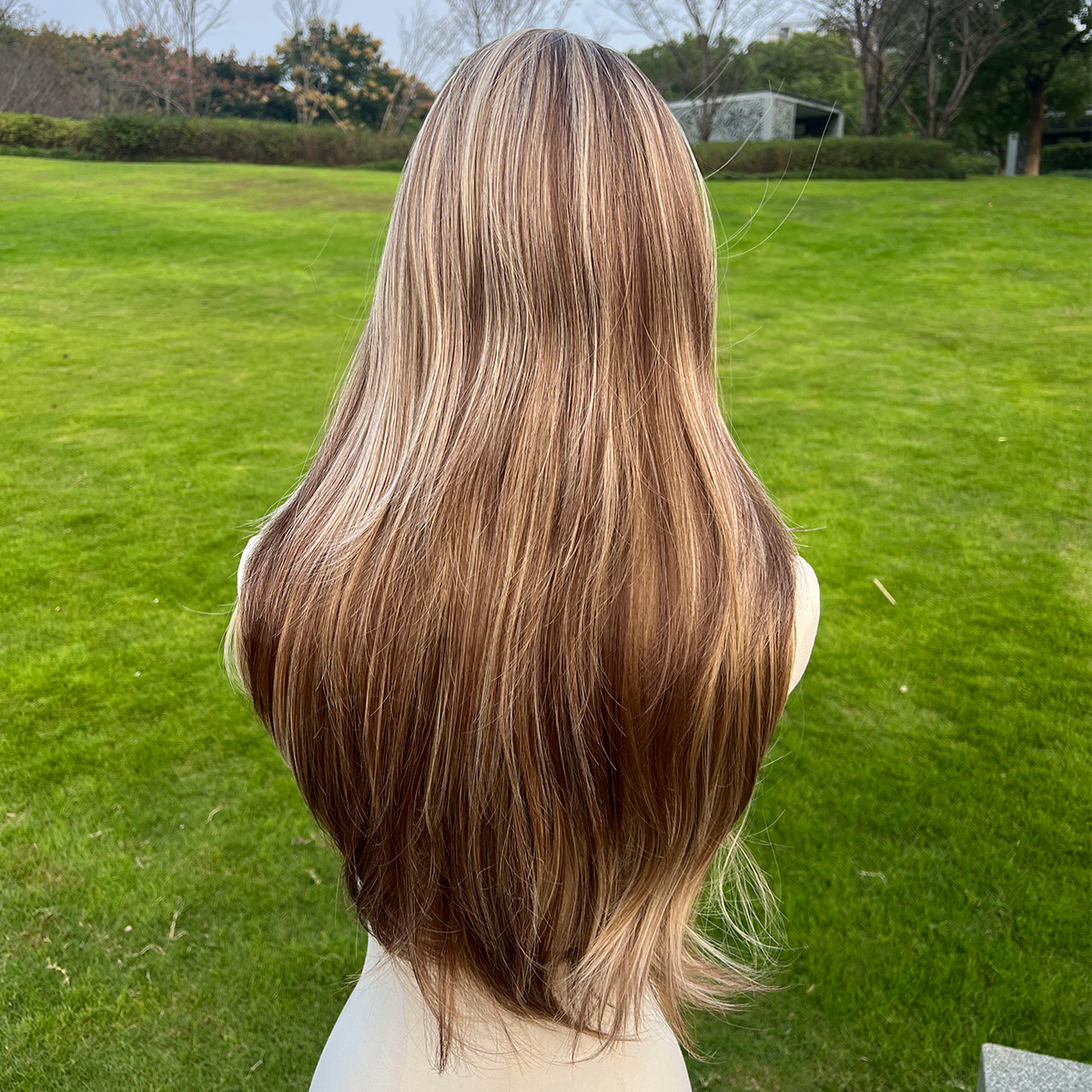 SMILCO/26Inch Highlight Brown With Blonde 13*6 Free Part Lace Front Long Straight Synthetic Wig/SM9123B