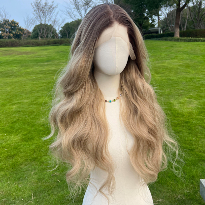 SMILCO/28Inch Ombre Brown Ash Blonde 13*4 Lace Front Long Curly Synthetic Wig/SM9853